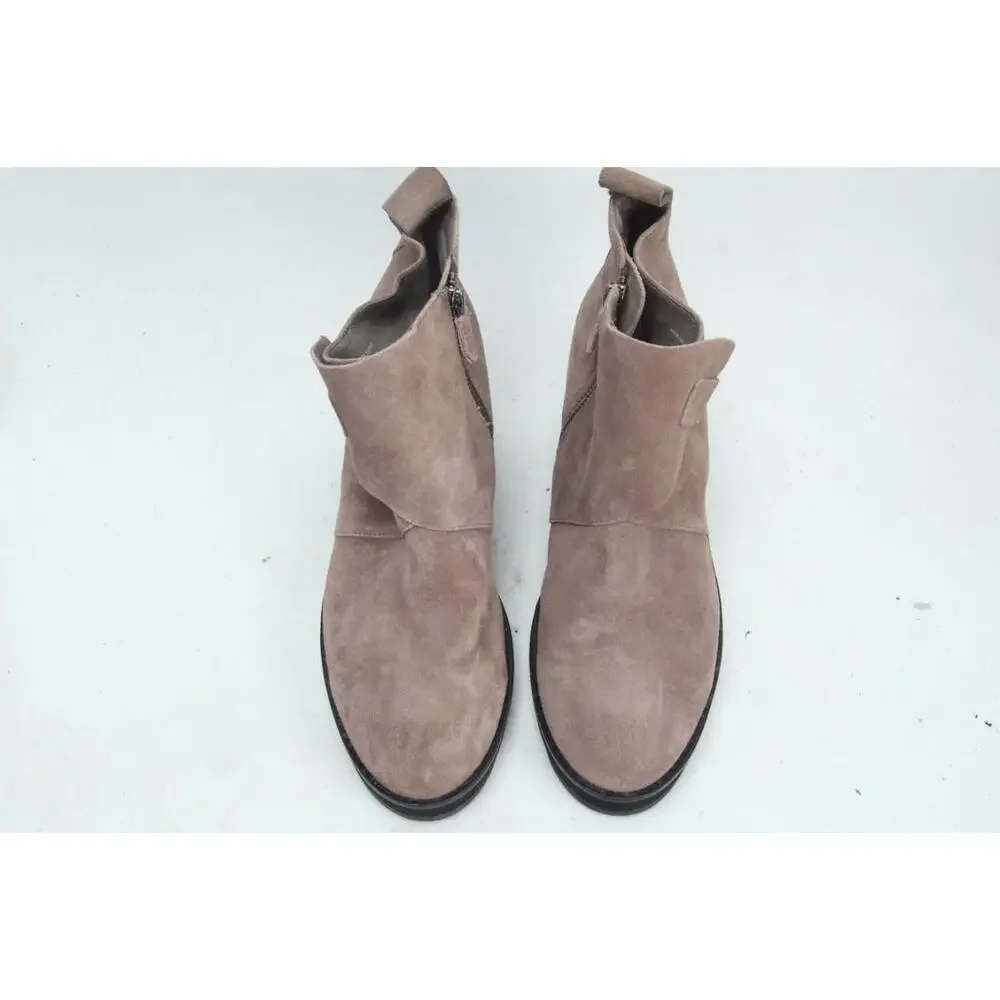 Eileen Fisher Taupe Gray Suede Leather Wedge Ankle Booties Boot Side Zip 9